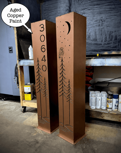 Simple Pines Owl Solar Pillar - Steel - Corten Available