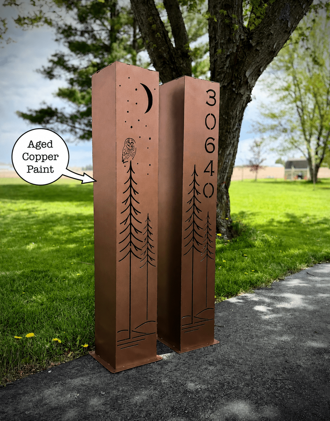 Simple Pines Owl Solar Pillar - Steel - Corten Available