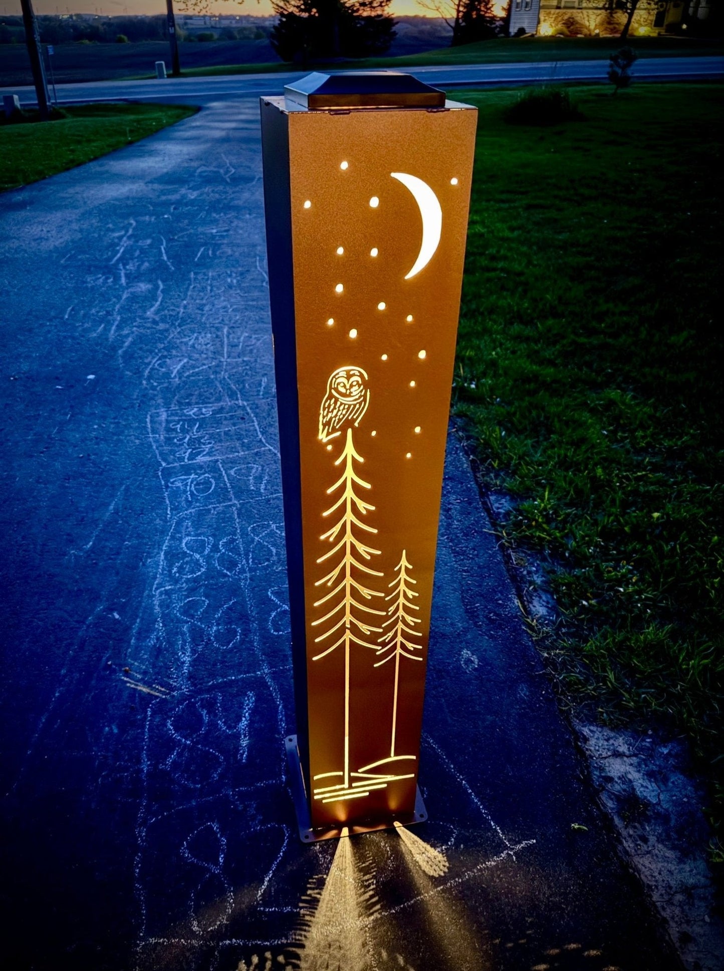 Simple Pines Owl Solar Pillar - Steel - Corten Available