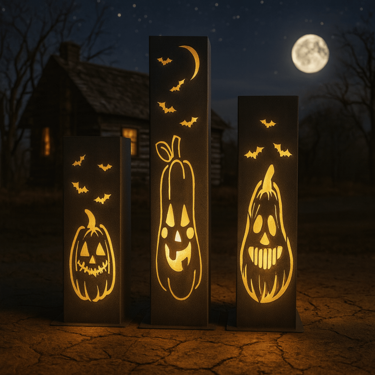 XL Jack-O-Lantern Solar Pillars - Steel