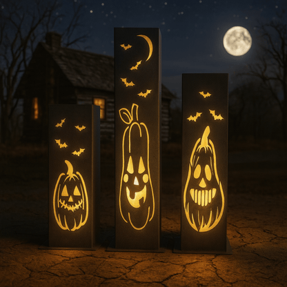 XL Jack-O-Lantern Solar Pillars - Steel